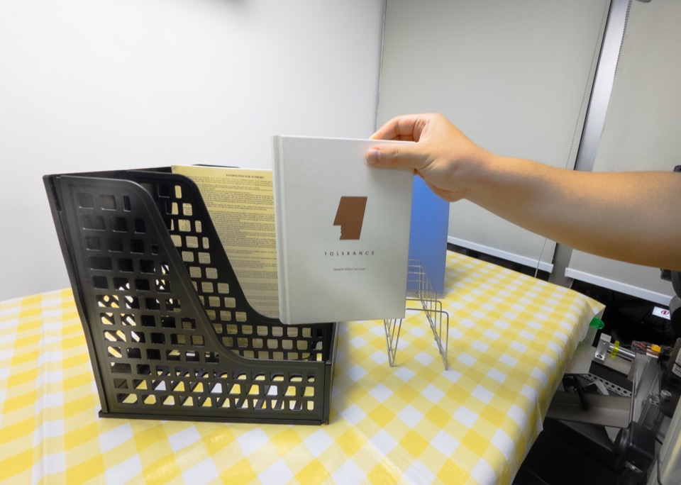 Insert a book onto a shelf, human demonstration frame 2
